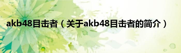 akb48目擊者（關(guān)于akb48目擊者的簡介）