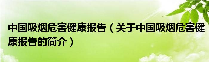 中國吸煙危害健康報告（關于中國吸煙危害健康報告的簡介）