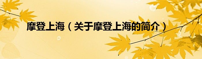 摩登上海（關(guān)于摩登上海的簡介）