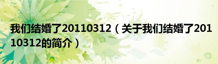 我們結(jié)婚了20110312（關(guān)于我們結(jié)婚了20110312的簡介）