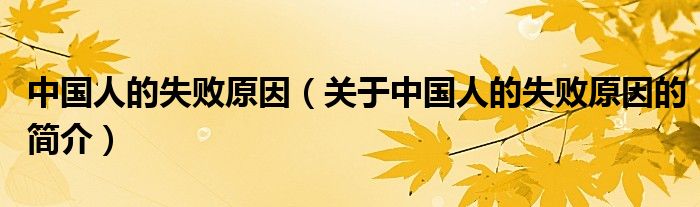 中國人的失敗原因（關(guān)于中國人的失敗原因的簡介）