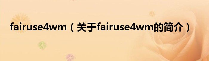 fairuse4wm（關于fairuse4wm的簡介）