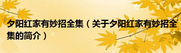 夕陽(yáng)紅家有妙招全集（關(guān)于夕陽(yáng)紅家有妙招全集的簡(jiǎn)介）