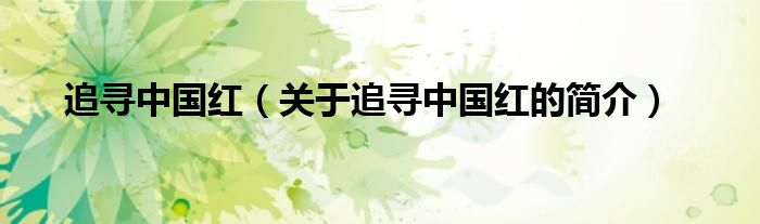 追尋中國(guó)紅（關(guān)于追尋中國(guó)紅的簡(jiǎn)介）