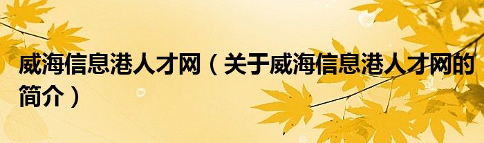 威海信息港人才網(wǎng)（關(guān)于威海信息港人才網(wǎng)的簡介）