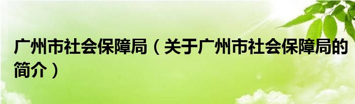 廣州市社會保障局（關(guān)于廣州市社會保障局的簡介）