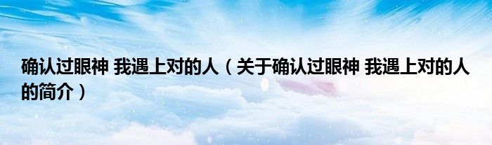 確認(rèn)過眼神 我遇上對的人（關(guān)于確認(rèn)過眼神 我遇上對的人的簡介）