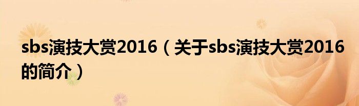 sbs演技大賞2016（關于sbs演技大賞2016的簡介）