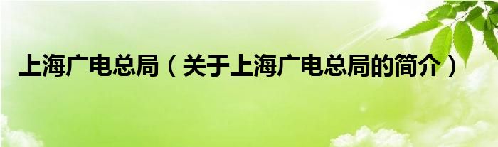 上海廣電總局（關于上海廣電總局的簡介）