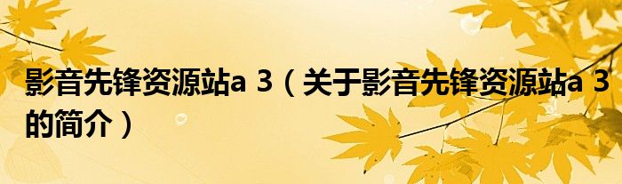 影音先鋒資源站a 3（關于影音先鋒資源站a 3的簡介）