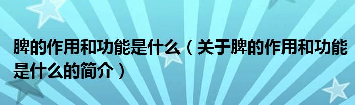 脾的作用和功能是什么（關(guān)于脾的作用和功能是什么的簡(jiǎn)介）