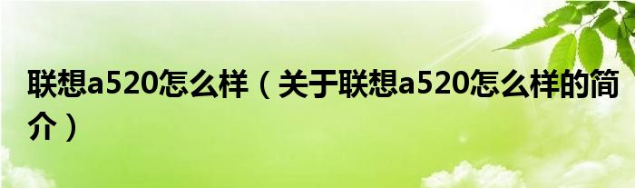 聯(lián)想a520怎么樣（關于聯(lián)想a520怎么樣的簡介）