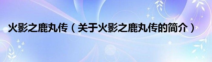 火影之鹿丸傳（關(guān)于火影之鹿丸傳的簡(jiǎn)介）