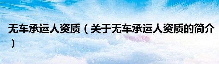 無車承運(yùn)人資質(zhì)（關(guān)于無車承運(yùn)人資質(zhì)的簡介）