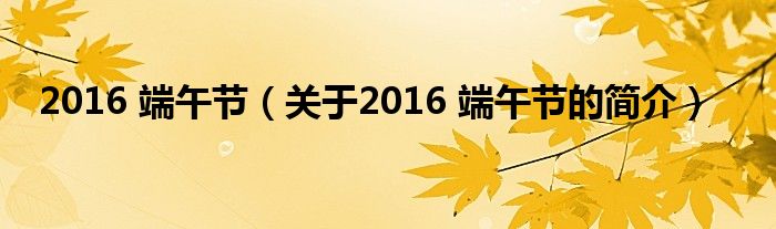 2016 端午節(jié)（關(guān)于2016 端午節(jié)的簡介）