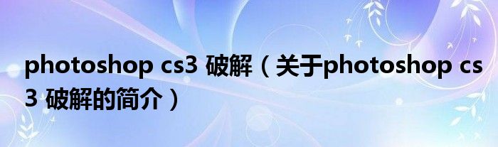 photoshop cs3 破解（關(guān)于photoshop cs3 破解的簡介）