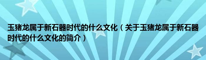 玉豬龍屬于新石器時(shí)代的什么文化（關(guān)于玉豬龍屬于新石器時(shí)代的什么文化的簡(jiǎn)介）