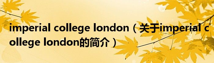 imperial college london（關于imperial college london的簡介）