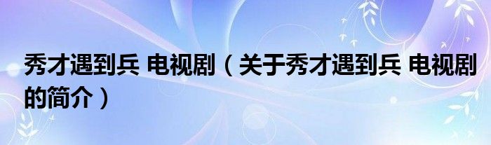 秀才遇到兵 電視?。P(guān)于秀才遇到兵 電視劇的簡介）