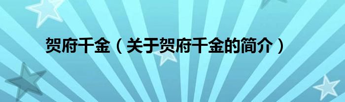 賀府千金（關(guān)于賀府千金的簡介）