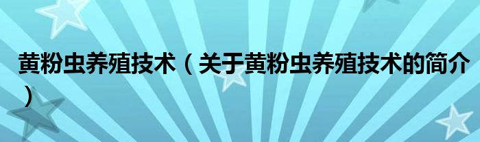 黃粉蟲養(yǎng)殖技術(shù)（關(guān)于黃粉蟲養(yǎng)殖技術(shù)的簡(jiǎn)介）