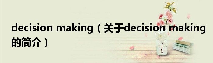 decision making（關于decision making的簡介）