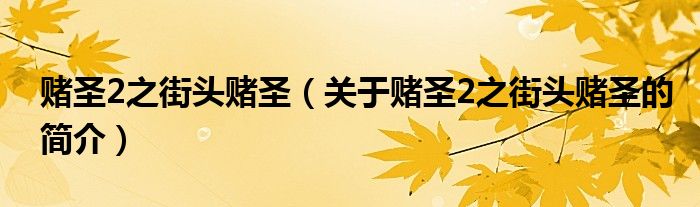 賭圣2之街頭賭圣（關于賭圣2之街頭賭圣的簡介）