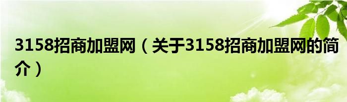 3158招商加盟網（關于3158招商加盟網的簡介）