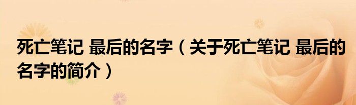 死亡筆記 最后的名字（關于死亡筆記 最后的名字的簡介）