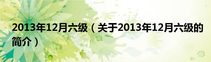 2013年12月六級(jí)（關(guān)于2013年12月六級(jí)的簡(jiǎn)介）