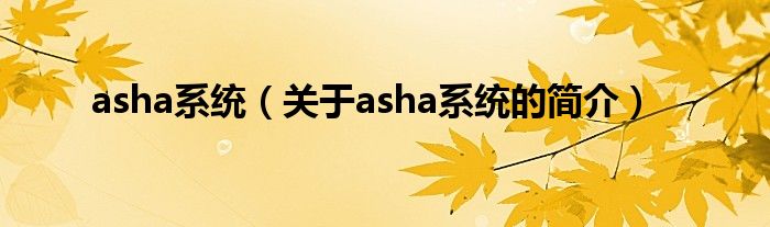 asha系統(tǒng)（關于asha系統(tǒng)的簡介）