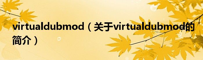 virtualdubmod（關(guān)于virtualdubmod的簡介）