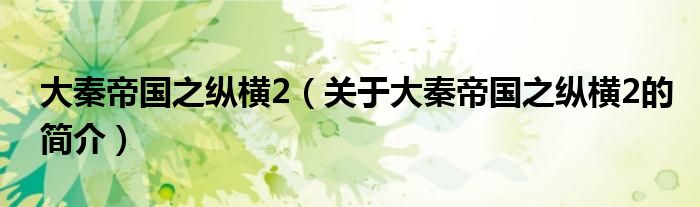 大秦帝國(guó)之縱橫2（關(guān)于大秦帝國(guó)之縱橫2的簡(jiǎn)介）