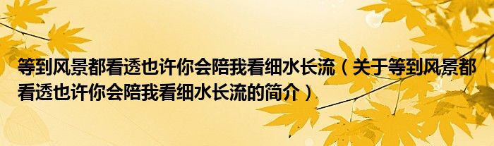 等到風(fēng)景都看透也許你會(huì)陪我看細(xì)水長流（關(guān)于等到風(fēng)景都看透也許你會(huì)陪我看細(xì)水長流的簡介）