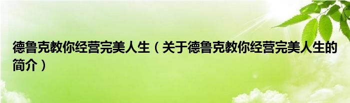 德魯克教你經(jīng)營完美人生（關(guān)于德魯克教你經(jīng)營完美人生的簡介）