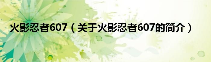 火影忍者607（關(guān)于火影忍者607的簡(jiǎn)介）