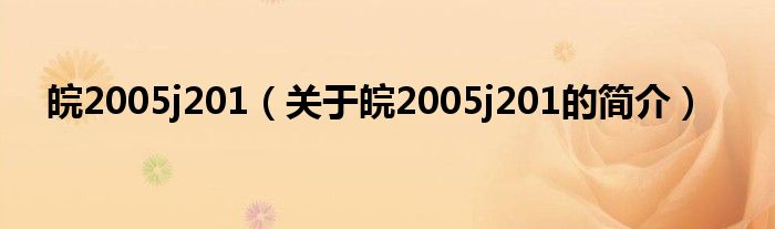 皖2005j201（關(guān)于皖2005j201的簡(jiǎn)介）