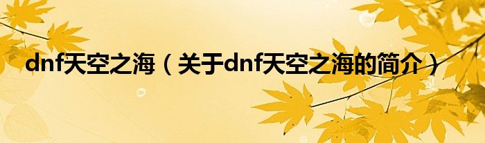 dnf天空之海（關(guān)于dnf天空之海的簡(jiǎn)介）