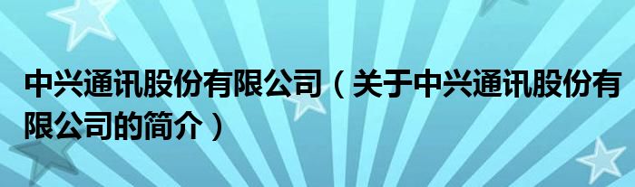 中興通訊股份有限公司（關(guān)于中興通訊股份有限公司的簡(jiǎn)介）