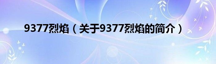 9377烈焰（關(guān)于9377烈焰的簡(jiǎn)介）