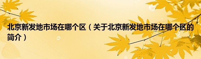 北京新發(fā)地市場(chǎng)在哪個(gè)區(qū)（關(guān)于北京新發(fā)地市場(chǎng)在哪個(gè)區(qū)的簡(jiǎn)介）