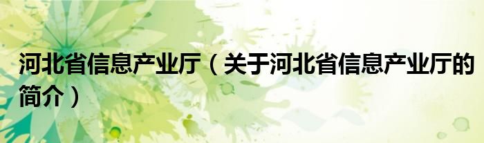 河北省信息產(chǎn)業(yè)廳（關(guān)于河北省信息產(chǎn)業(yè)廳的簡介）