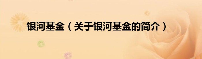 銀河基金（關于銀河基金的簡介）