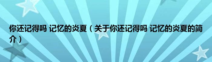 你還記得嗎 記憶的炎夏（關(guān)于你還記得嗎 記憶的炎夏的簡介）