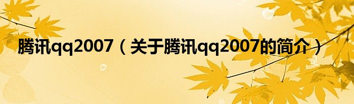 騰訊qq2007（關于騰訊qq2007的簡介）