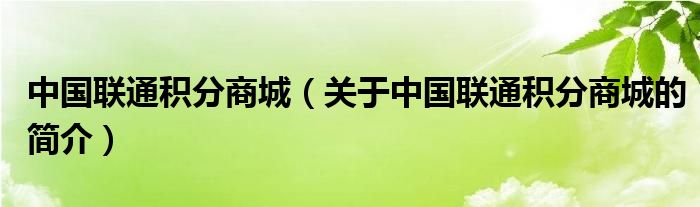 中國聯(lián)通積分商城（關(guān)于中國聯(lián)通積分商城的簡介）