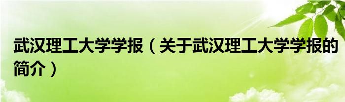 武漢理工大學學報（關于武漢理工大學學報的簡介）