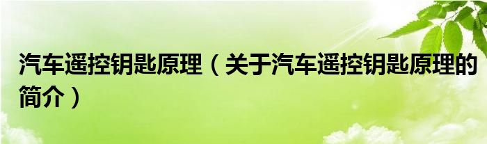 汽車遙控鑰匙原理（關(guān)于汽車遙控鑰匙原理的簡介）