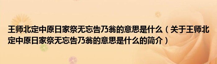 王師北定中原日家祭無(wú)忘告乃翁的意思是什么（關(guān)于王師北定中原日家祭無(wú)忘告乃翁的意思是什么的簡(jiǎn)介）