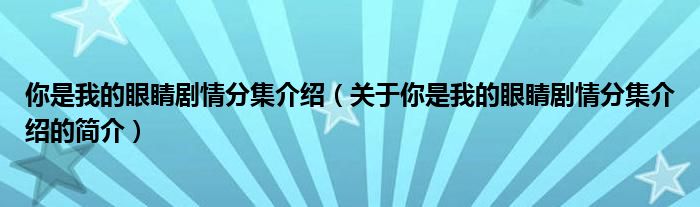 你是我的眼睛劇情分集介紹（關(guān)于你是我的眼睛劇情分集介紹的簡介）